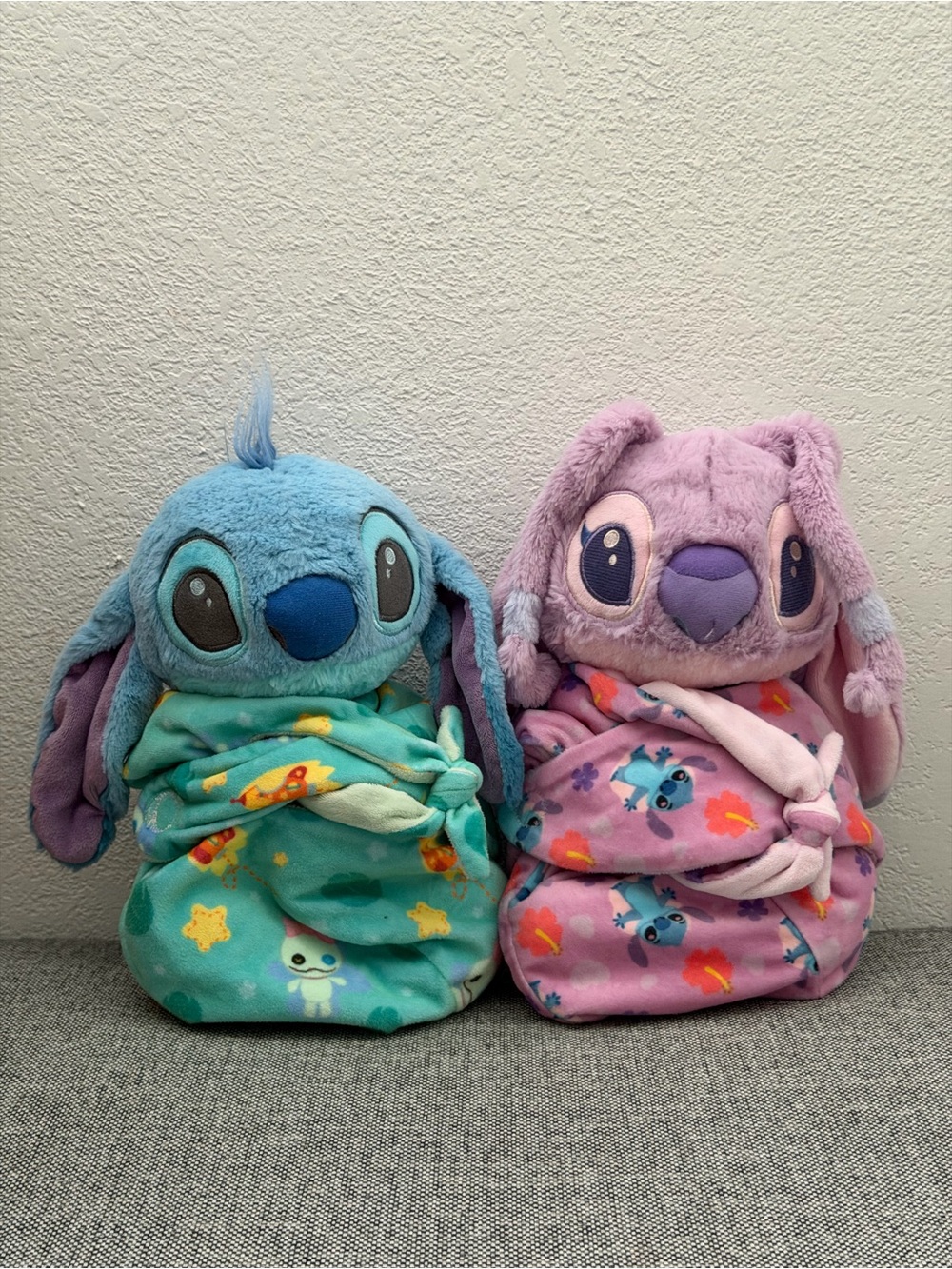 Stitch & Angel Plush Swaddle Blanket Buddy Duo - Blue & Pink